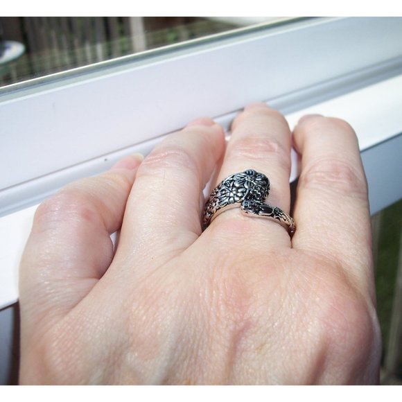 925 STERLING SILVER Cute Floral Spoon Ring - Picture 5 of 16